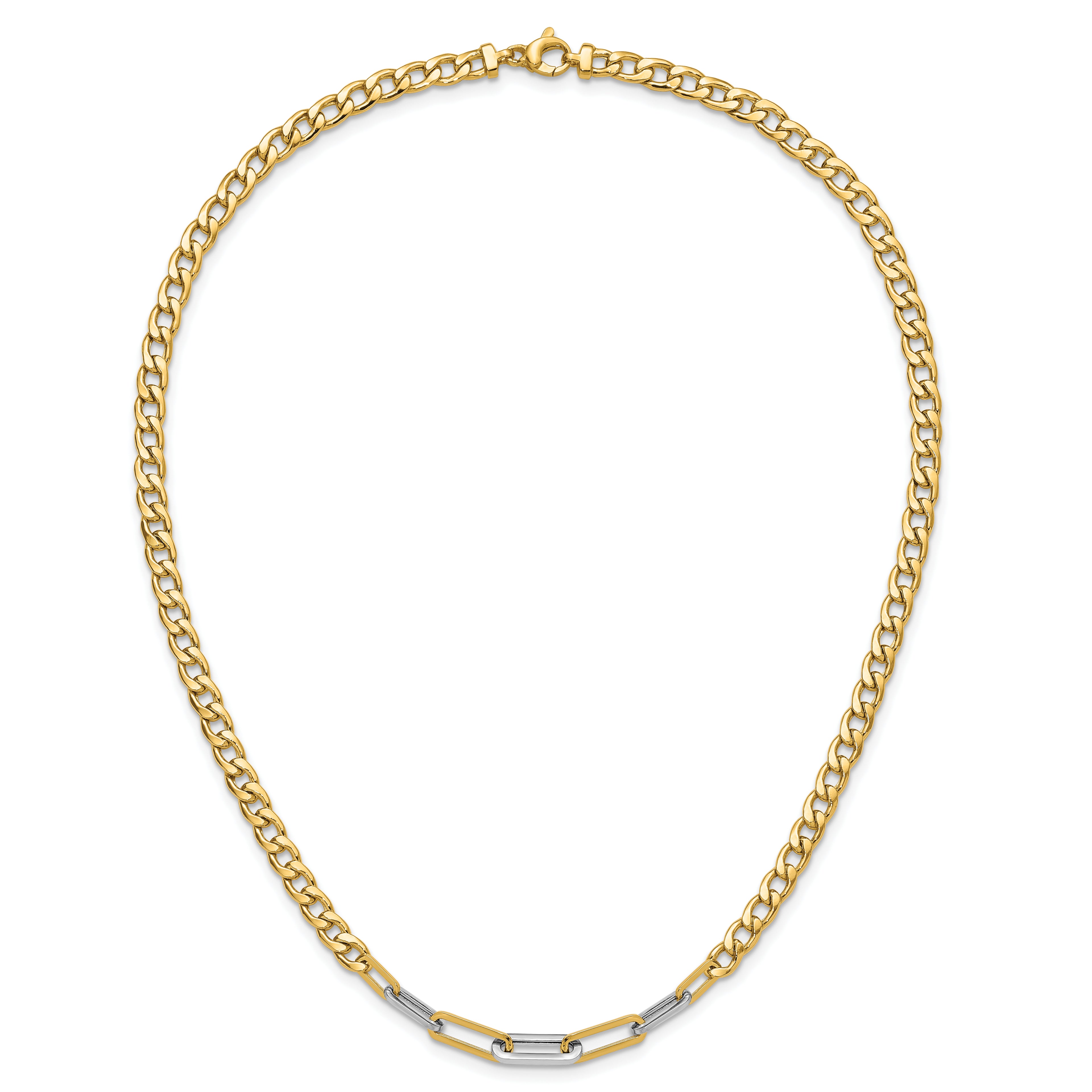 14K w/White RH Polished Curb and Paperclip Link Necklace