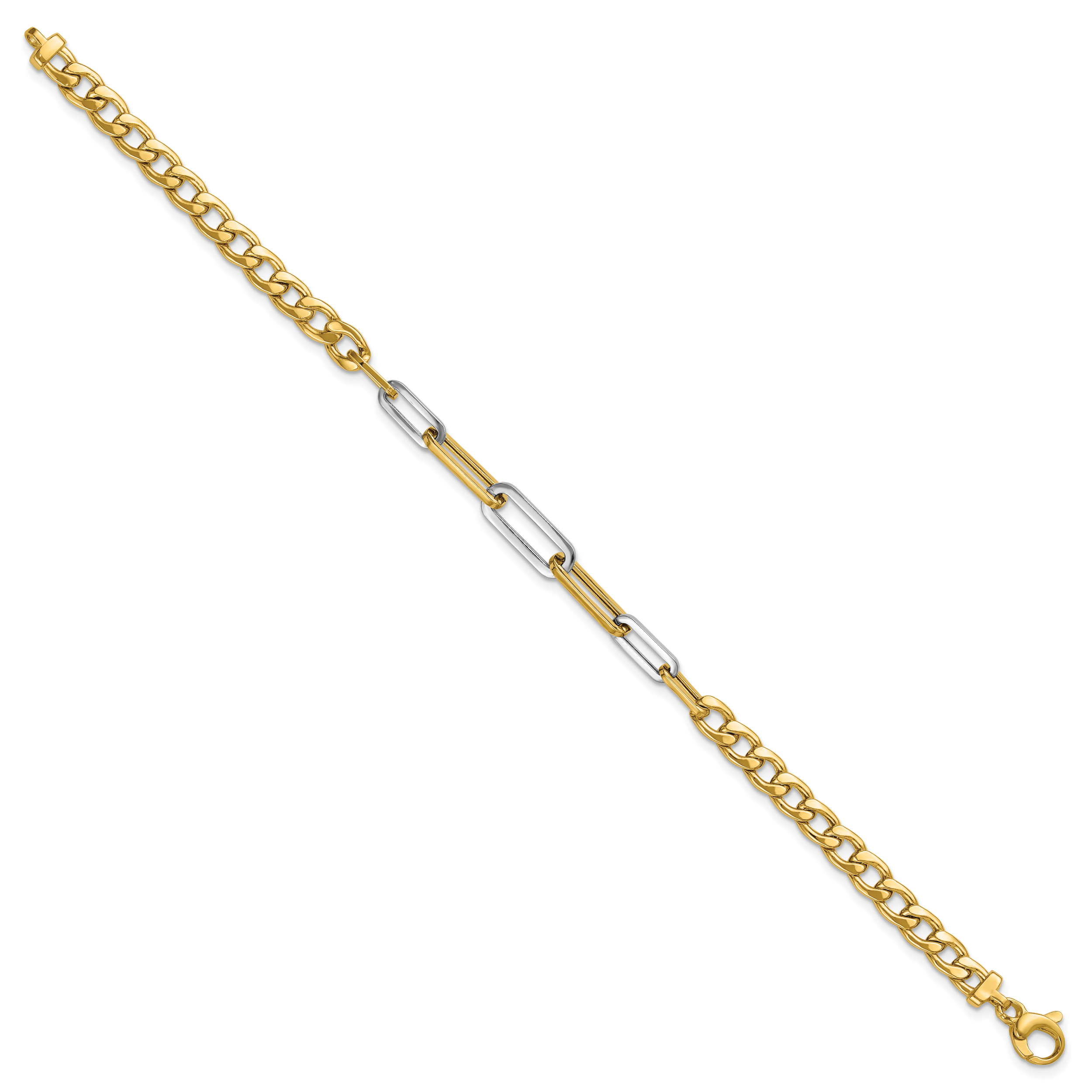 14K w/White Rhodium Polished Curb and Paperclip Link Bracelet Secondary image