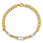 14K w/White Rhodium Polished Curb and Paperclip Link Bracelet