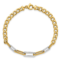 14K w/White Rhodium Polished Curb and Paperclip Link Bracelet