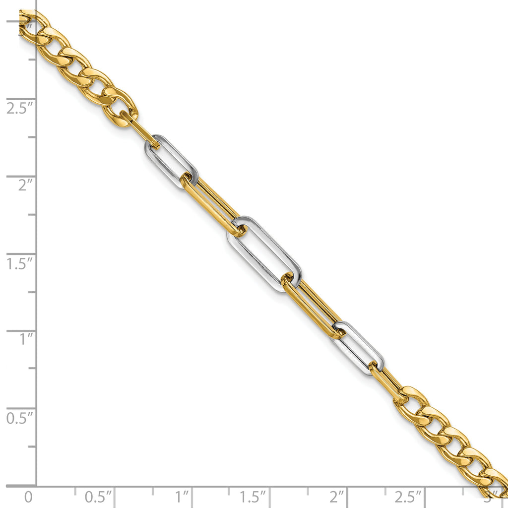 14K w/White Rhodium Polished Curb and Paperclip Link Bracelet