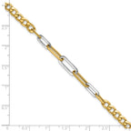 14K w/White Rhodium Polished Curb and Paperclip Link Bracelet