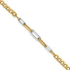 14K w/White Rhodium Polished Curb and Paperclip Link Bracelet