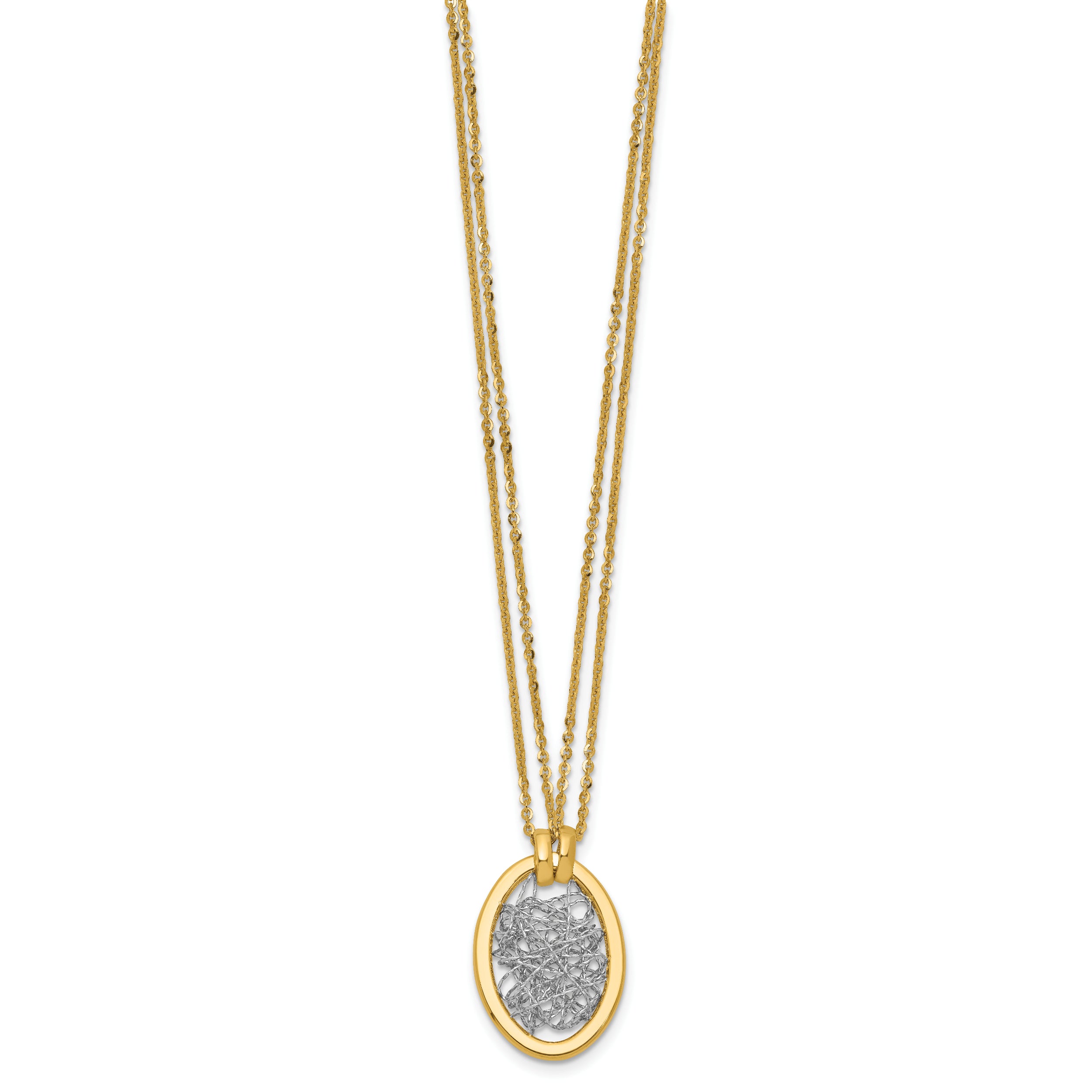 14K w/White RH Polished D/C Fancy Oval 2-Strand Necklace