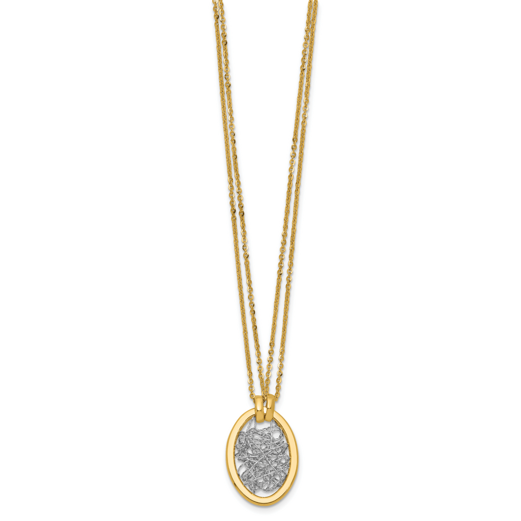 14K w/White RH Polished D/C Fancy Oval 2-Strand Necklace