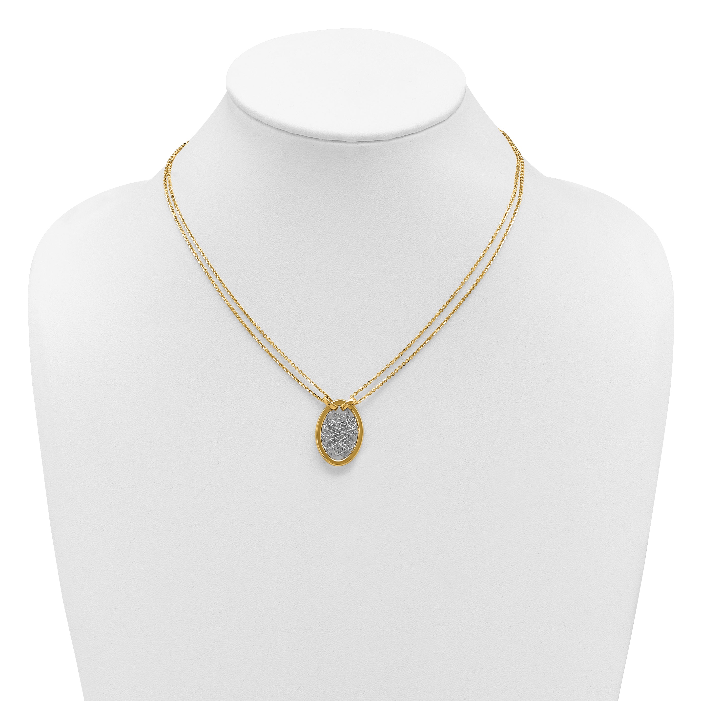 14K w/White RH Polished D/C Fancy Oval 2-Strand Necklace