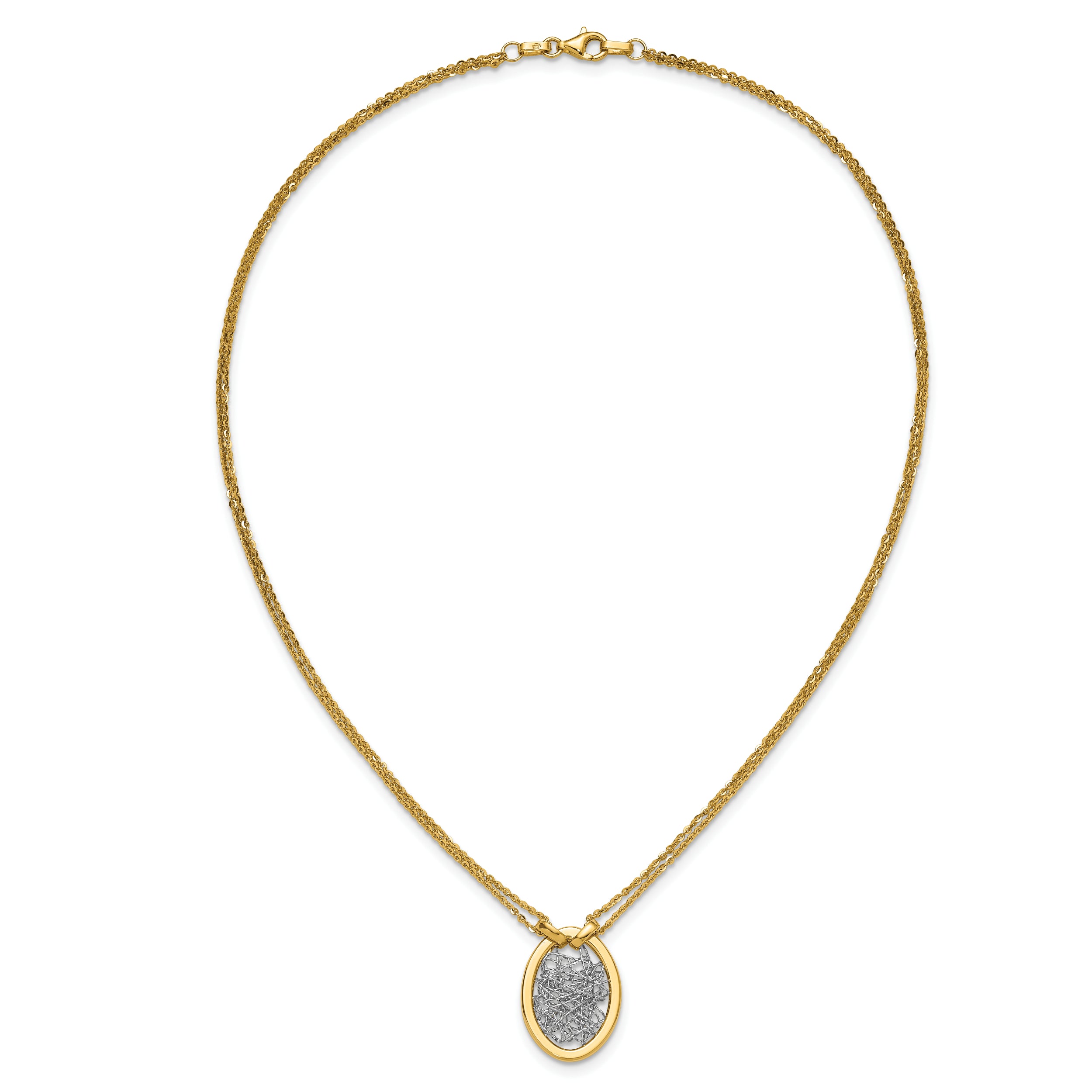 14K w/White RH Polished D/C Fancy Oval 2-Strand Necklace
