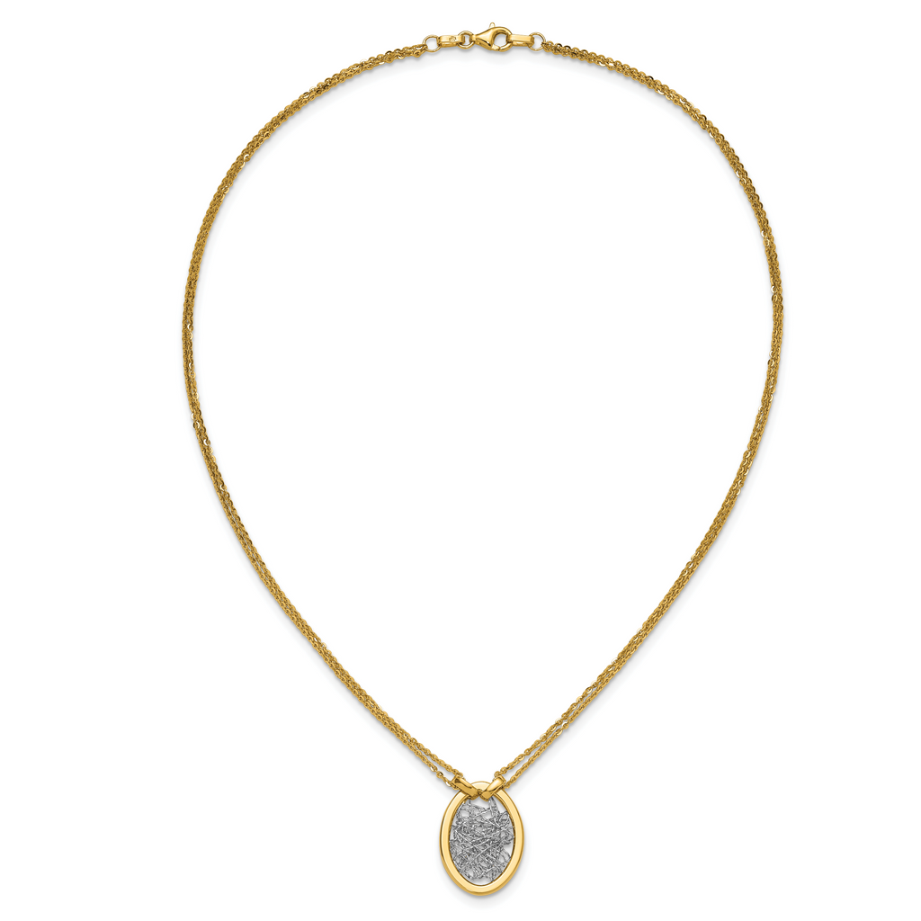 14K w/White RH Polished D/C Fancy Oval 2-Strand Necklace