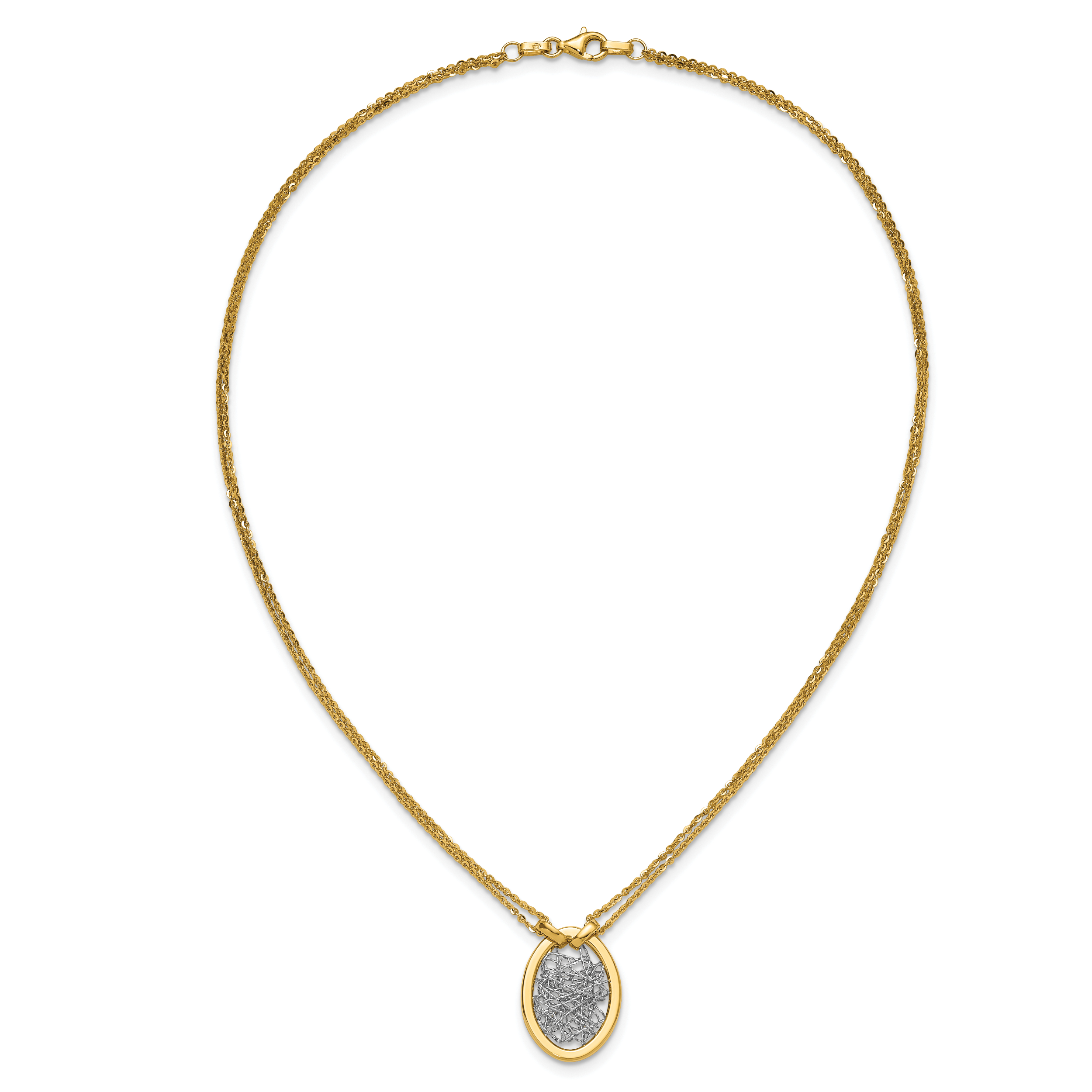 14K w/White RH Polished D/C Fancy Oval 2-Strand Necklace