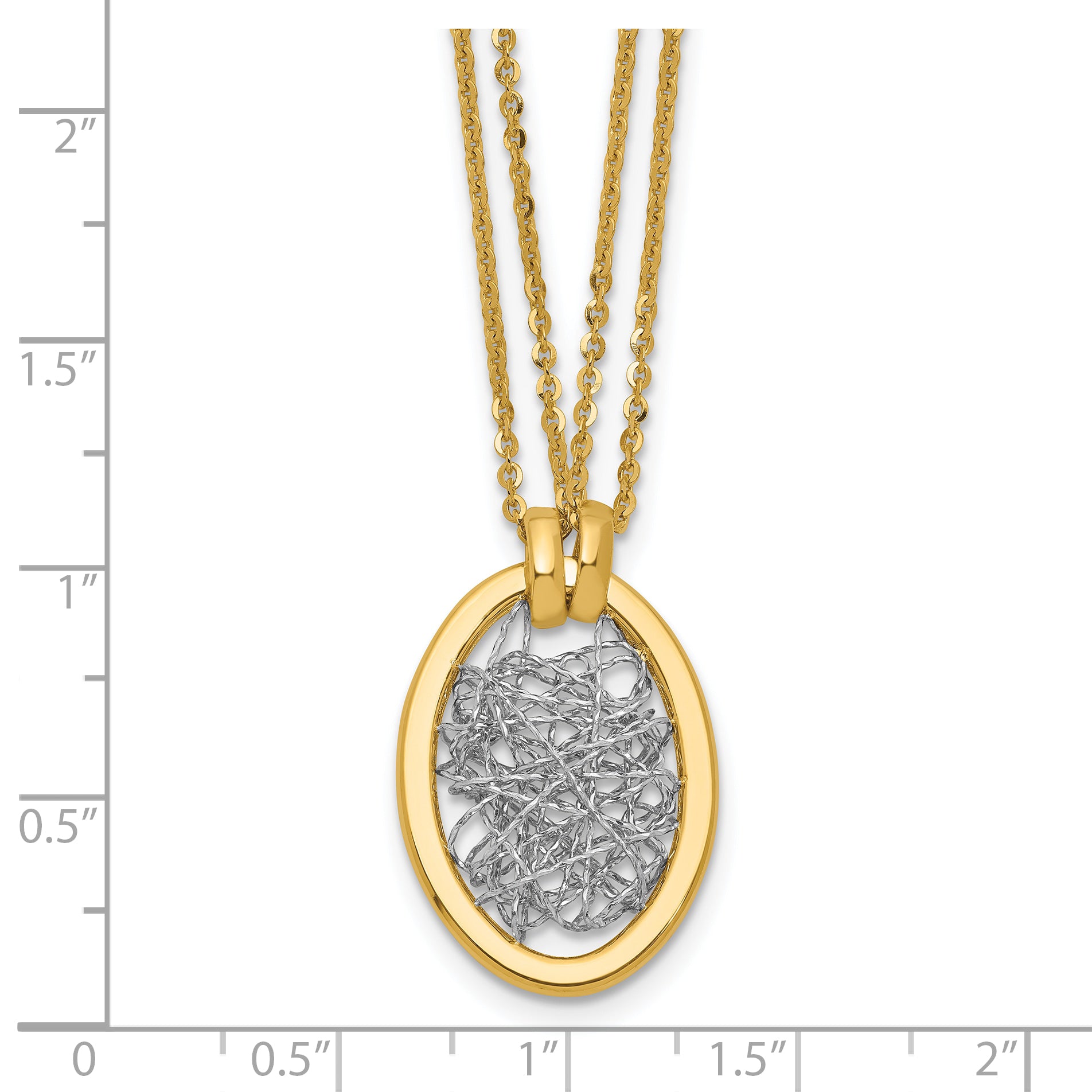 14K w/White RH Polished D/C Fancy Oval 2-Strand Necklace