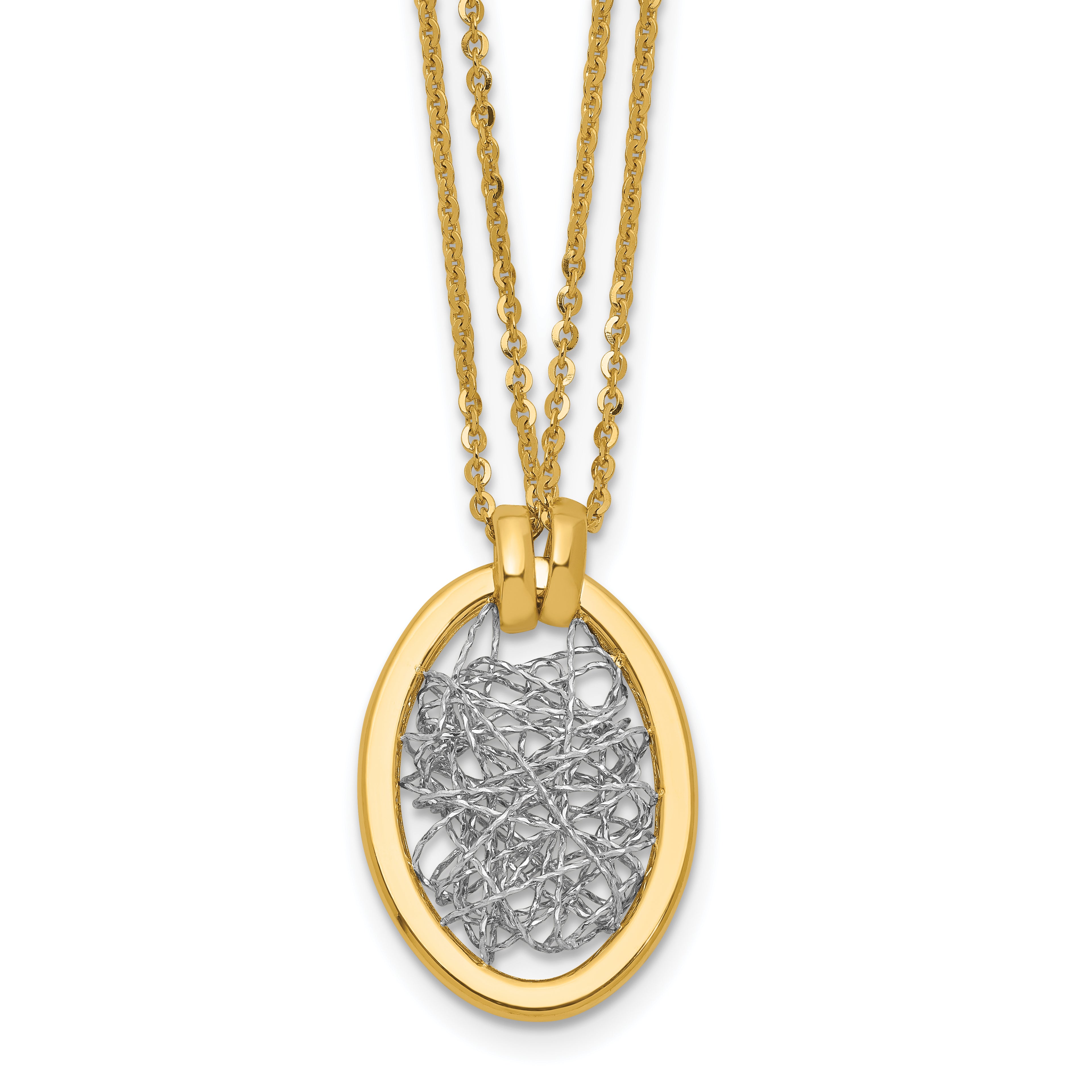14K w/White RH Polished D/C Fancy Oval 2-Strand Necklace
