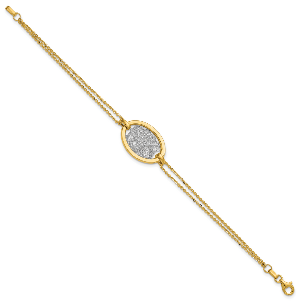 14K w/White Rhodium Polished D/C Fancy Oval 2-Strand Bracelet