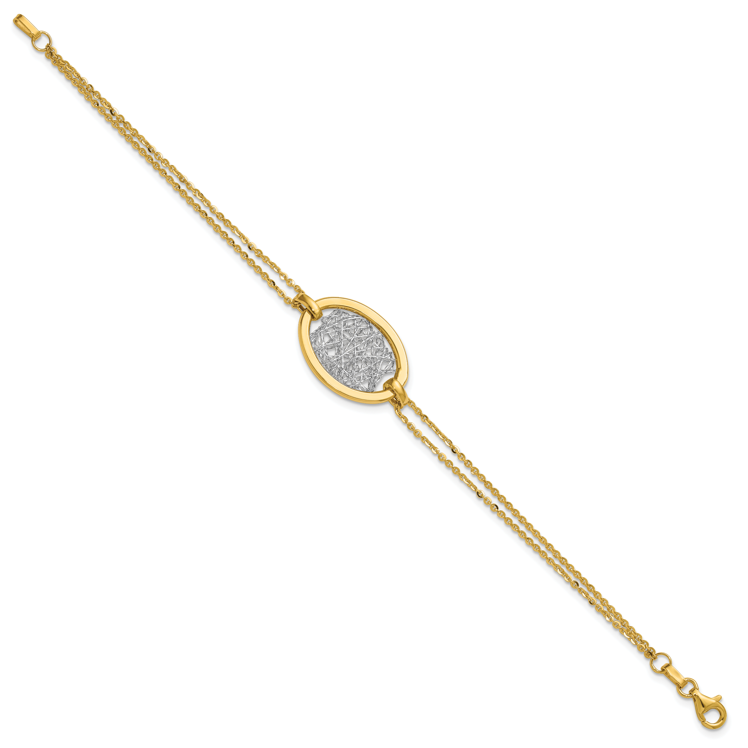 14K w/White Rhodium Polished D/C Fancy Oval 2-Strand Bracelet