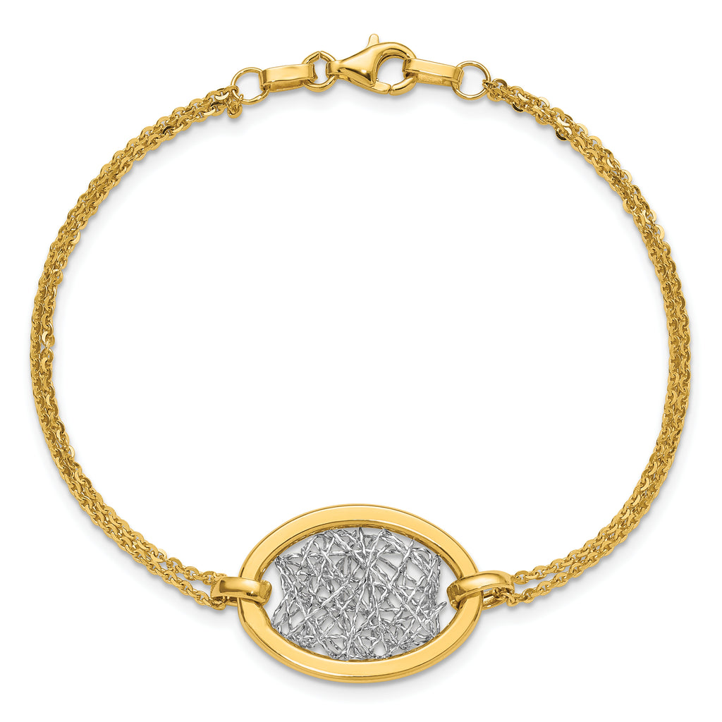 14K w/White Rhodium Polished D/C Fancy Oval 2-Strand Bracelet
