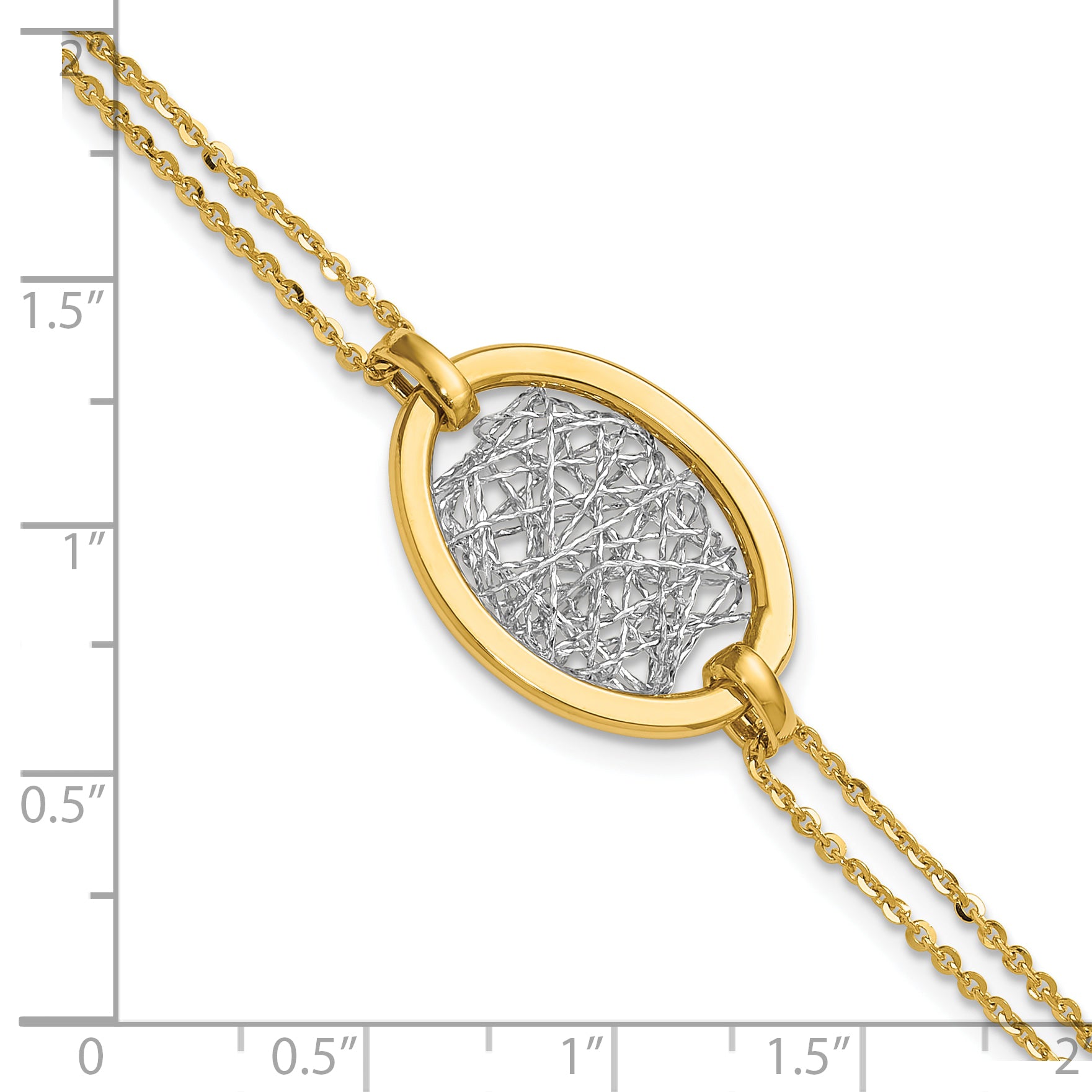 14K w/White Rhodium Polished D/C Fancy Oval 2-Strand Bracelet