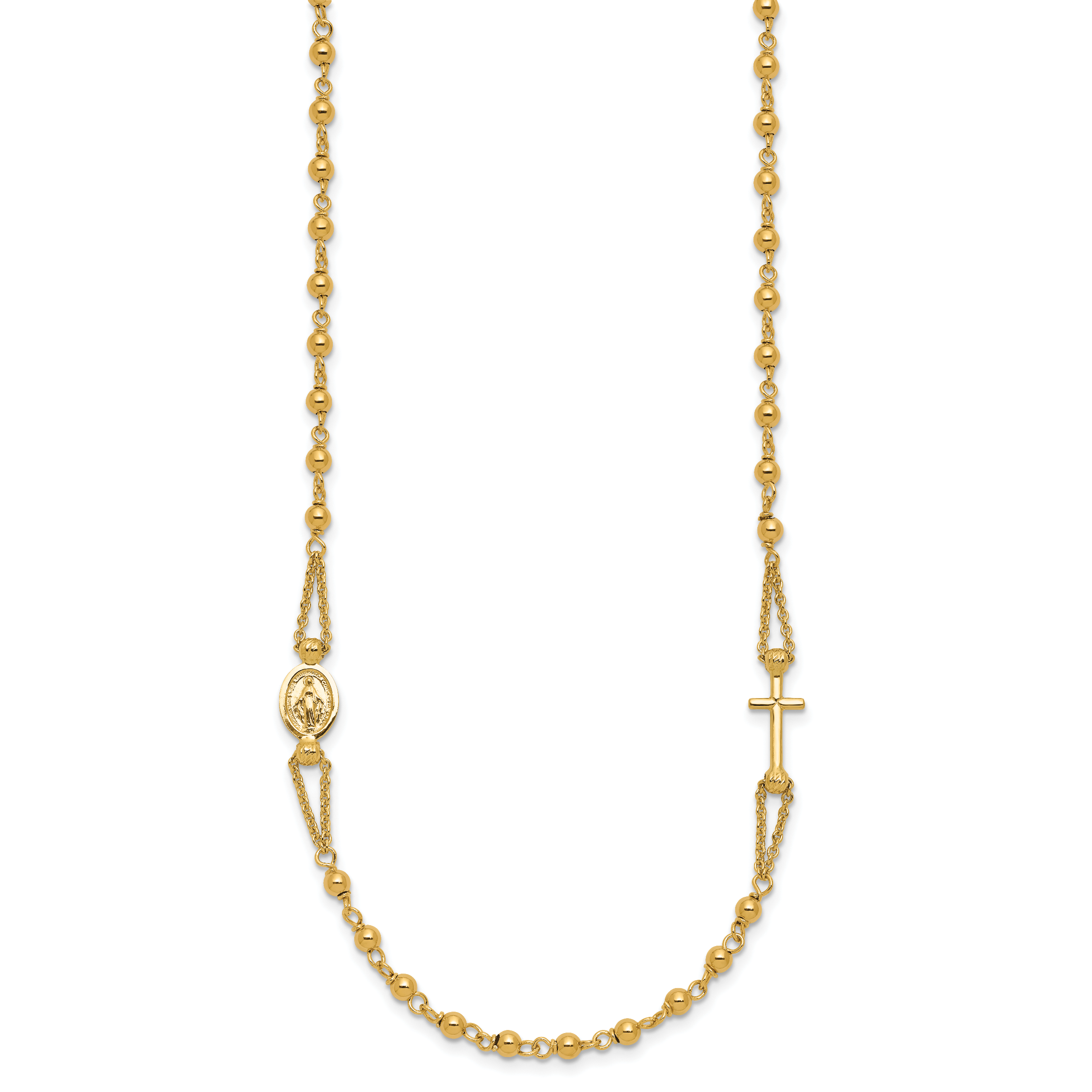 14K Polish/Dia-cut/Beaded Religious Rosary Style Necklace Secondary image