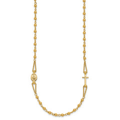 14K Polish/Dia-cut/Beaded Religious Rosary Style Necklace