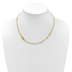 14K Polish/Dia-cut/Beaded Religious Rosary Style Necklace