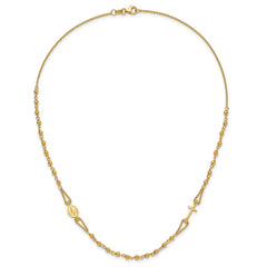 14K Polish/Dia-cut/Beaded Religious Rosary Style Necklace