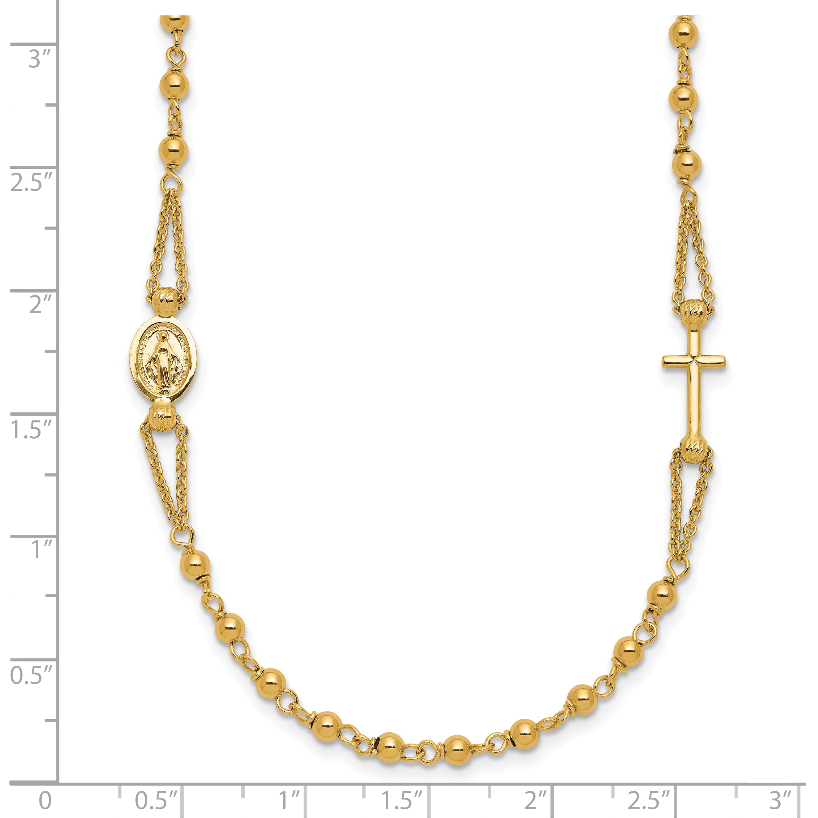 14K Polish/Dia-cut/Beaded Religious Rosary Style Necklace