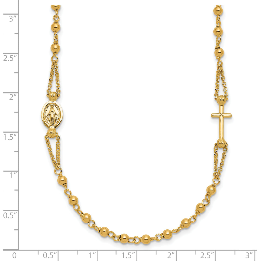 14K Polish/Dia-cut/Beaded Religious Rosary Style Necklace