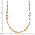 14K Polish/Dia-cut/Beaded Religious Rosary Style Necklace