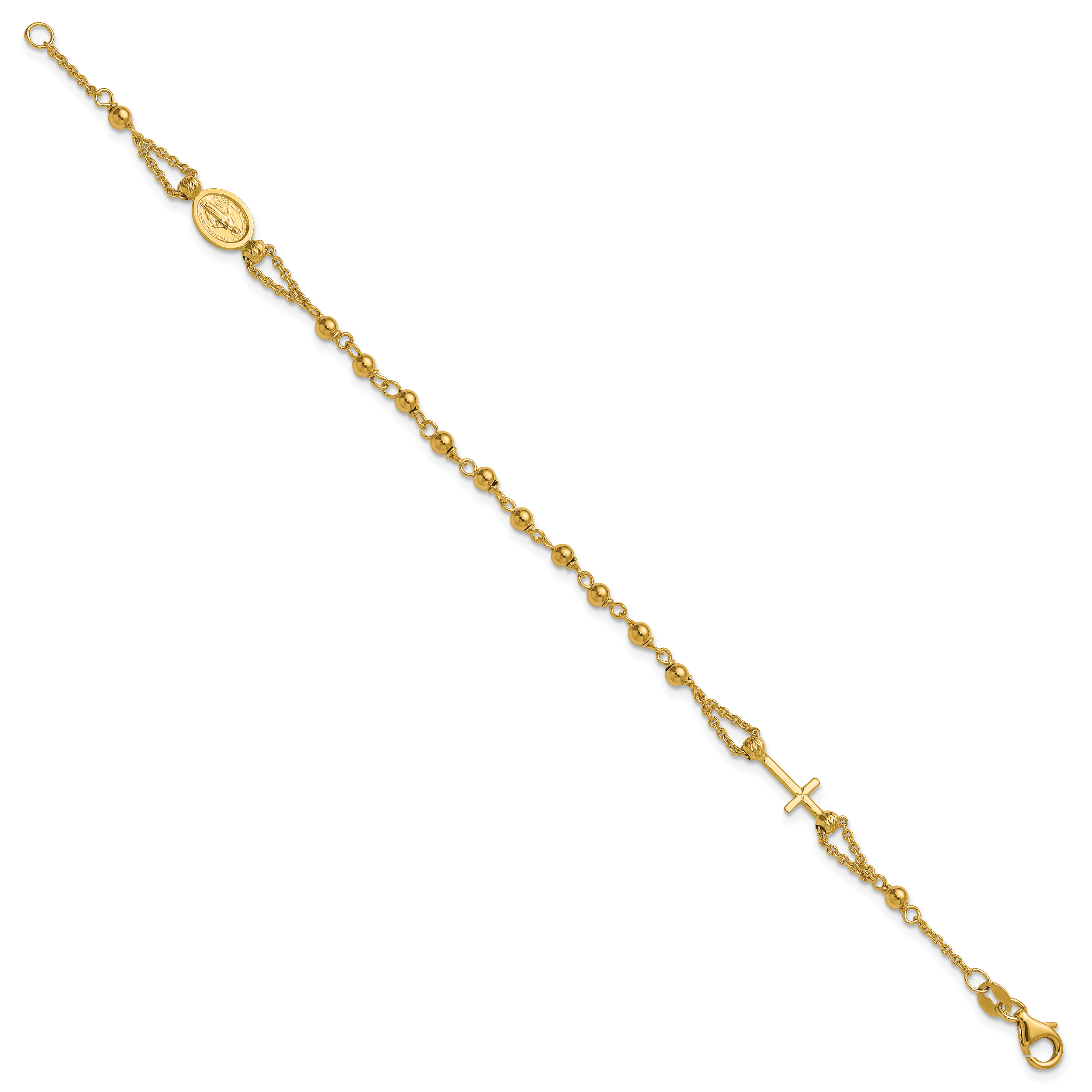 14K Polished Diamond-cut / Beaded Religious Rosary Style Bracelet Secondary image