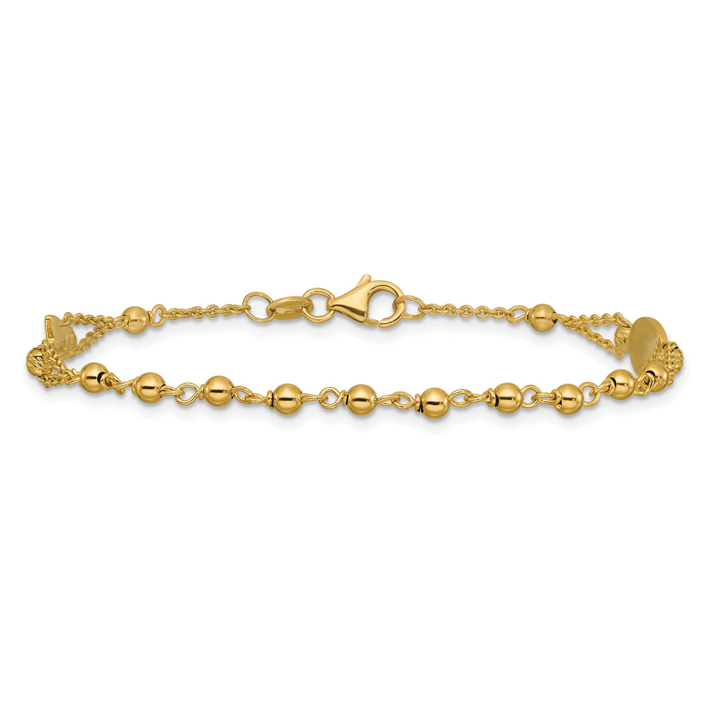 14K Polished Diamond-cut / Beaded Religious Rosary Style Bracelet
