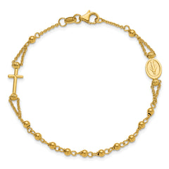 14K Polished Diamond-cut / Beaded Religious Rosary Style Bracelet