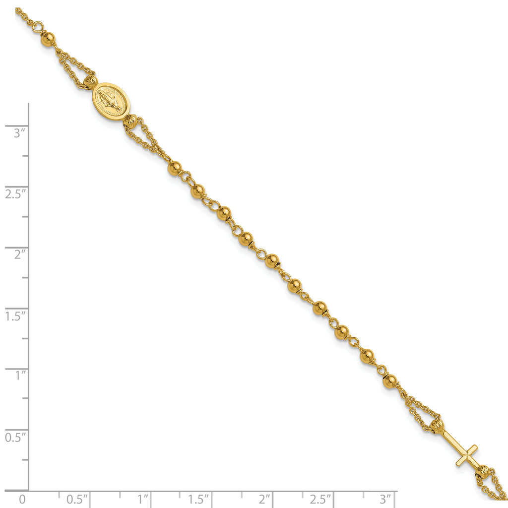 14K Polished Diamond-cut / Beaded Religious Rosary Style Bracelet