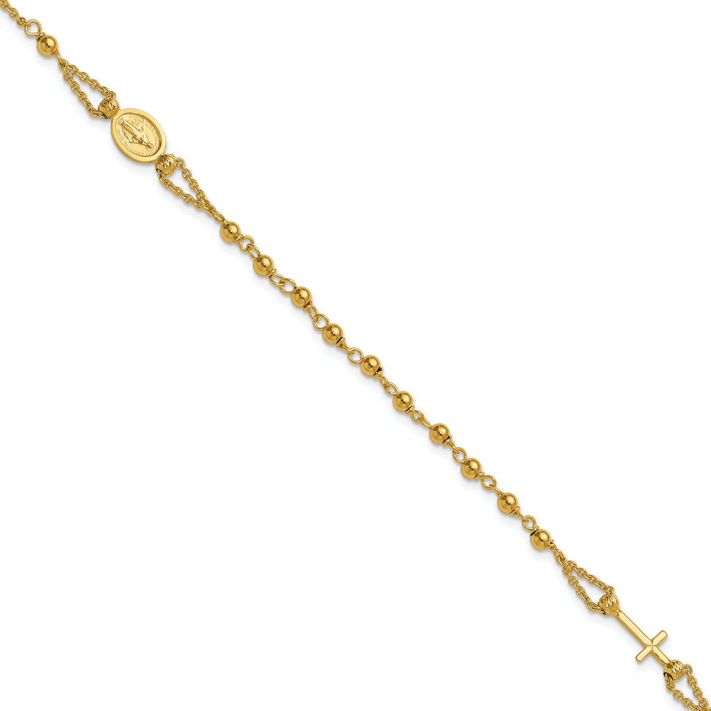 14K Polished Diamond-cut / Beaded Religious Rosary Style Bracelet