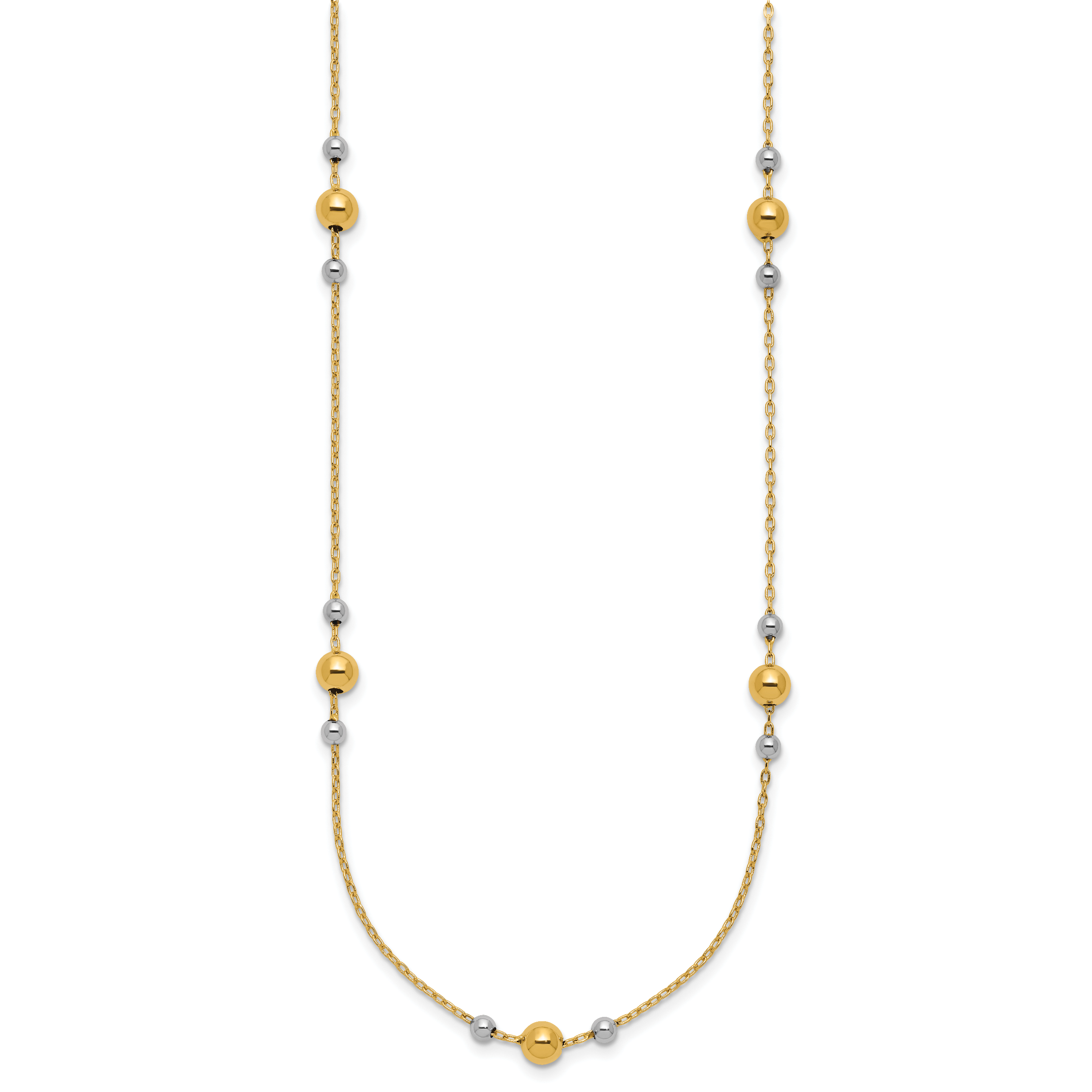 14K w/White Rhodium Polished / Beaded Station Necklace Secondary image