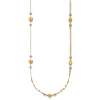 14K w/White Rhodium Polished / Beaded Station Necklace