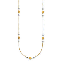 14K w/White Rhodium Polished / Beaded Station Necklace