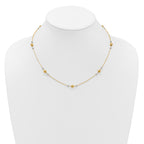 14K w/White Rhodium Polished / Beaded Station Necklace