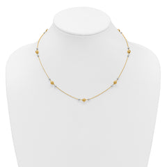 14K w/White Rhodium Polished / Beaded Station Necklace