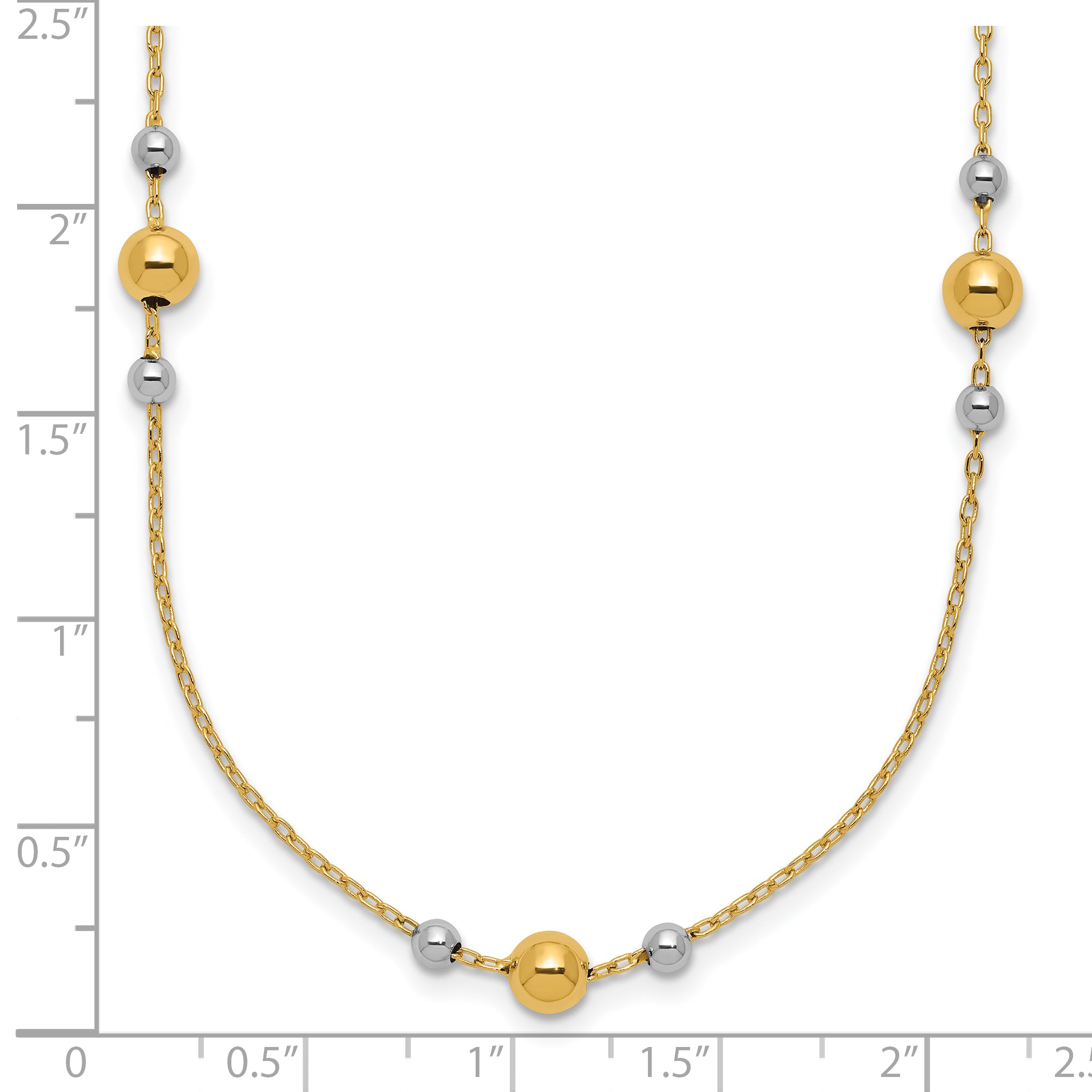 14K w/White Rhodium Polished / Beaded Station Necklace