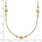 14K w/White Rhodium Polished / Beaded Station Necklace