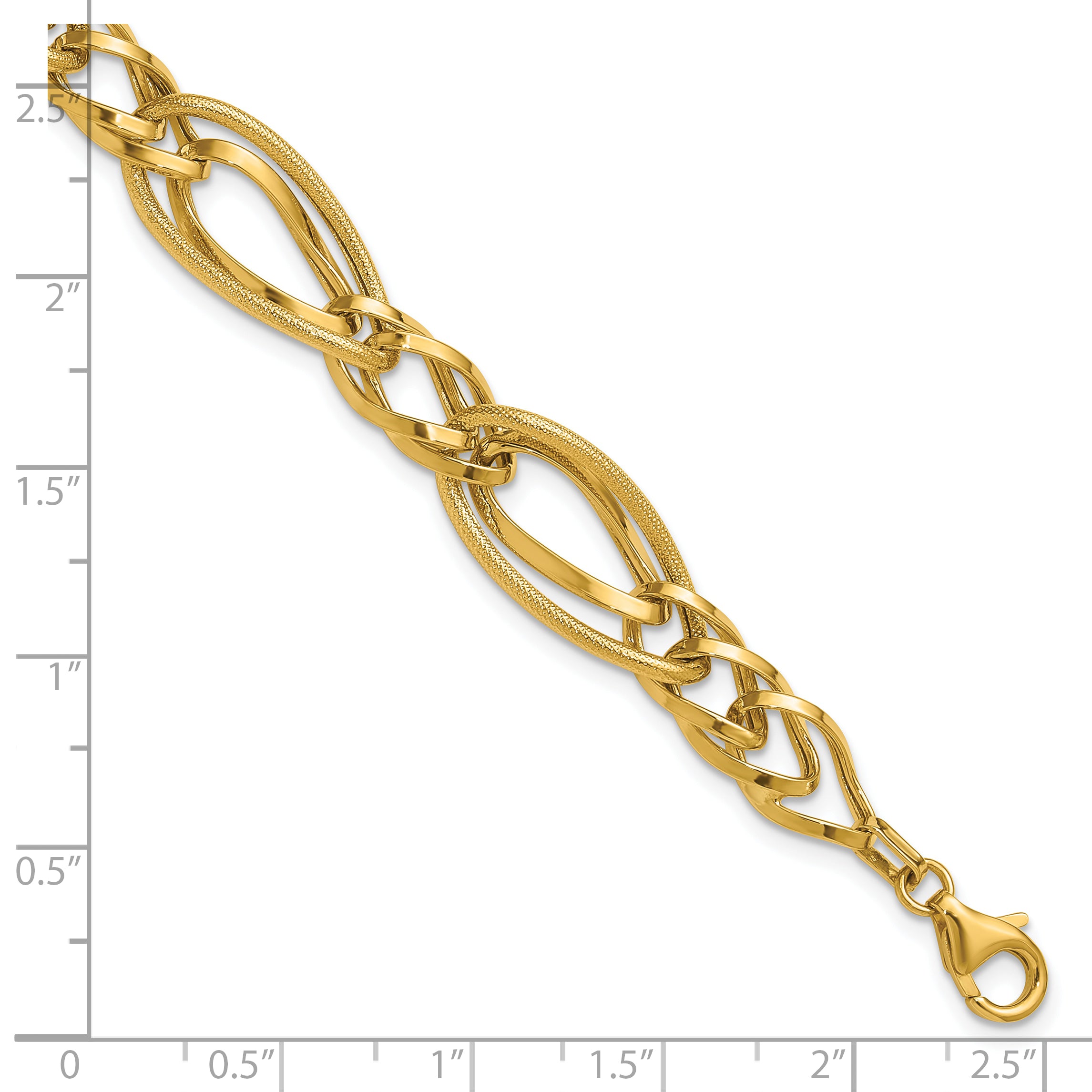 14K Polished and Textured Fancy Link Bracelet