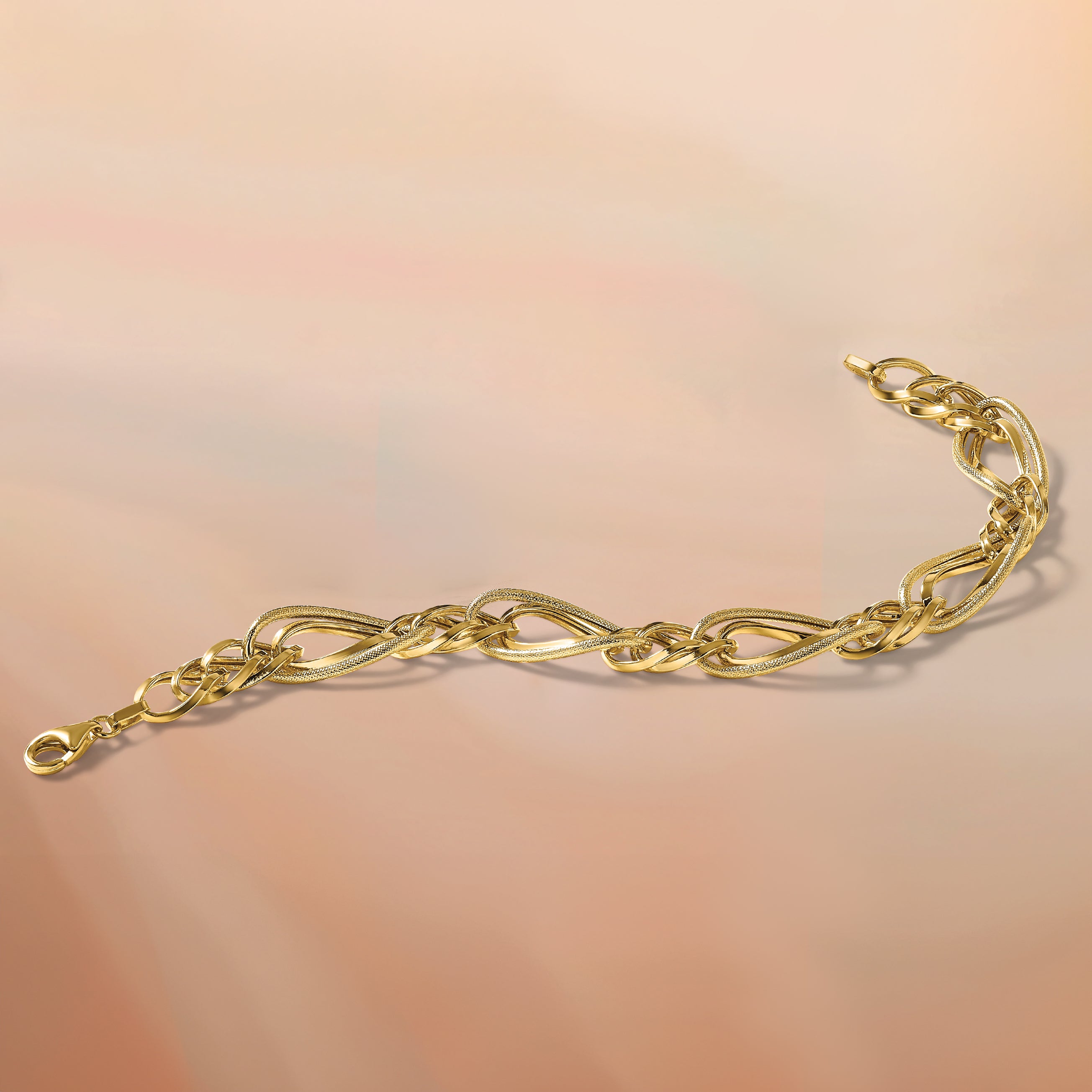 14K Polished and Textured Fancy Link Bracelet