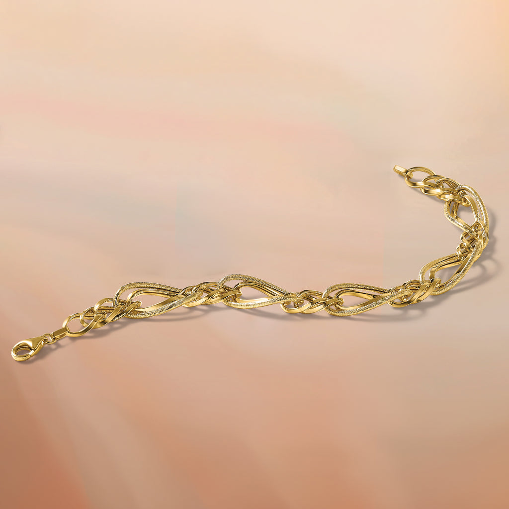 14K Polished and Textured Fancy Link Bracelet