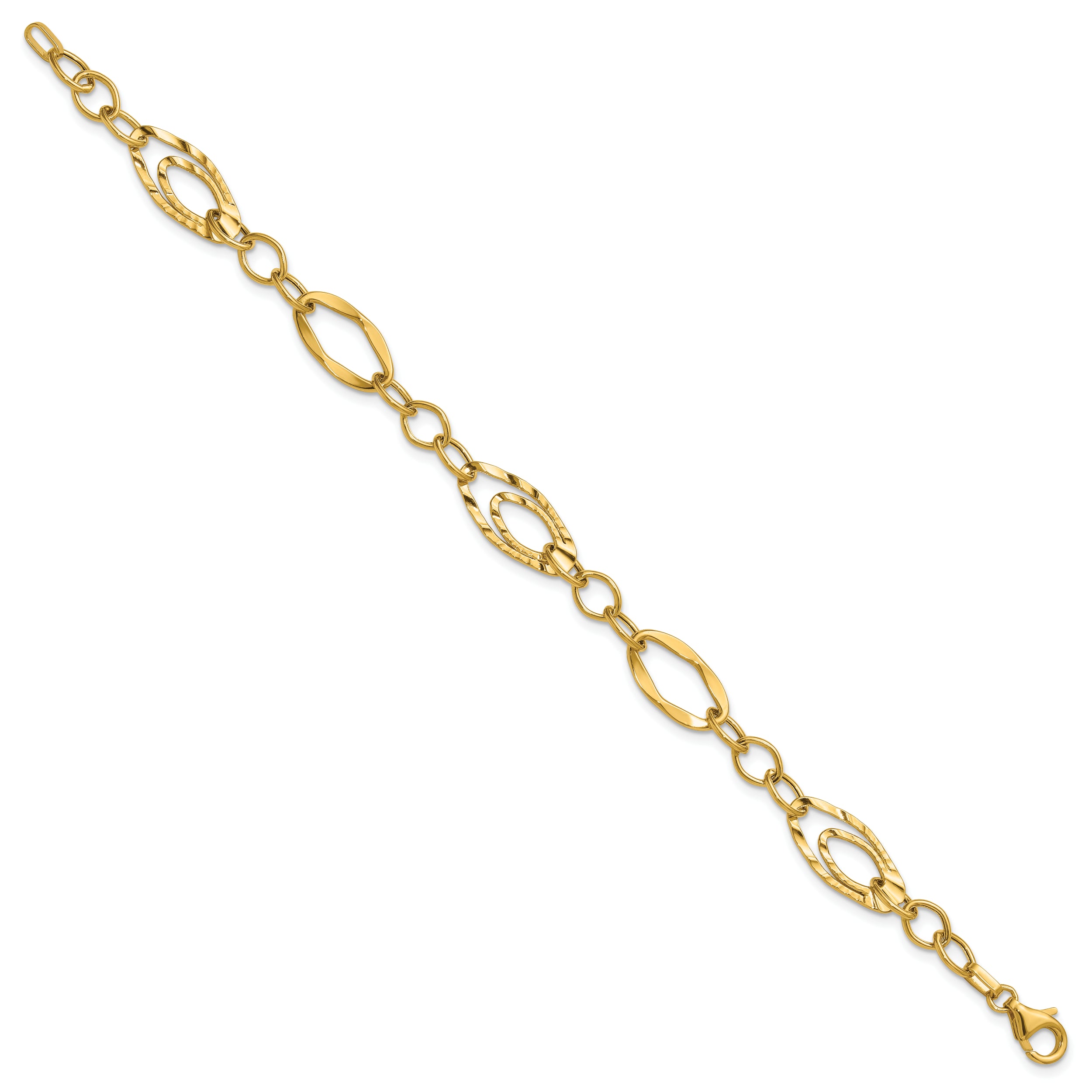 14K Polished and Wavy Textured Fancy Link Bracelet