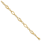 14K Polished and Wavy Textured Fancy Link Bracelet