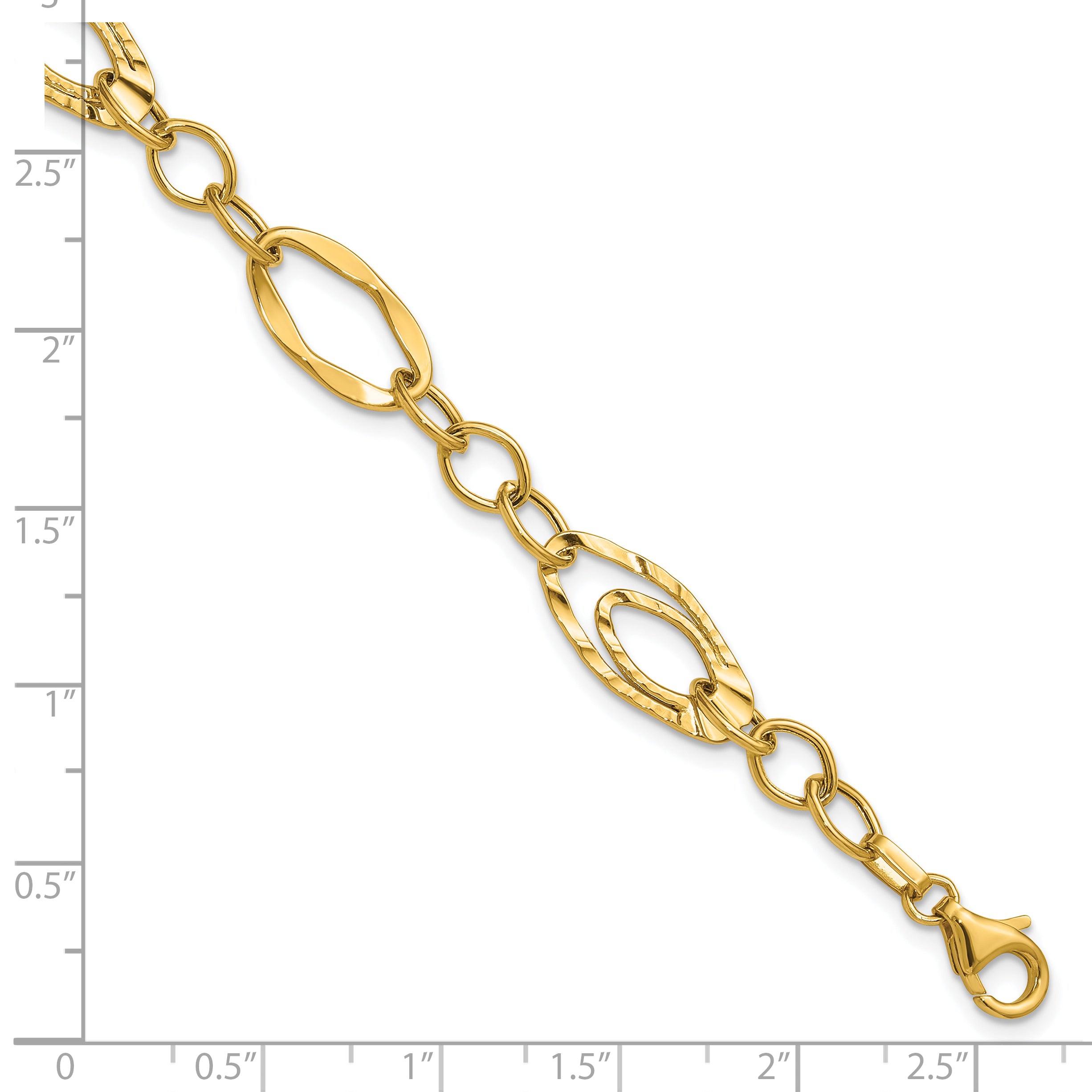 14K Polished and Wavy Textured Fancy Link Bracelet