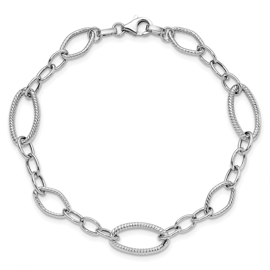 14K White Gold Polished and Textured Link Bracelet