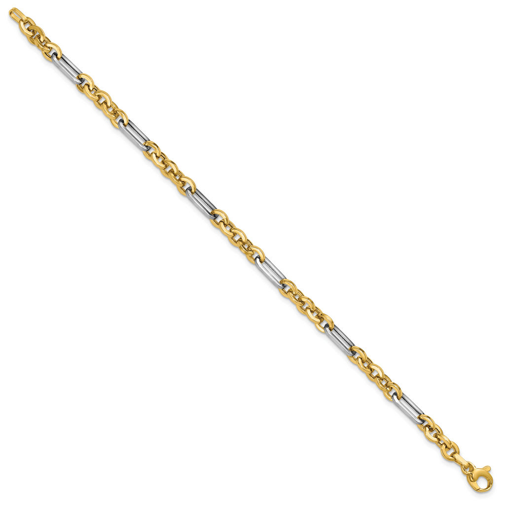 14K w/White Rhodium Polished Cable and Paperclip Link Bracelet