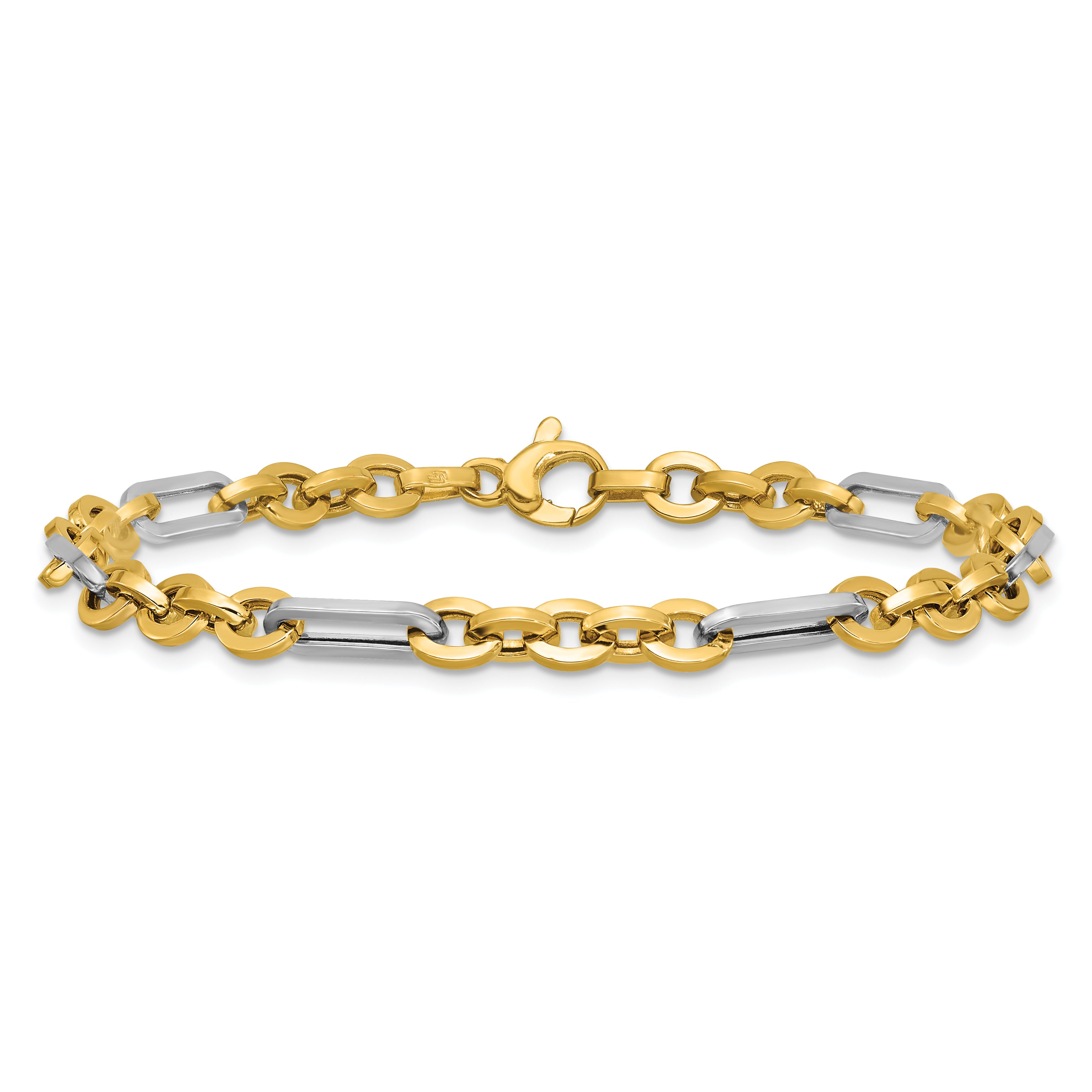 14K w/White Rhodium Polished Cable and Paperclip Link Bracelet