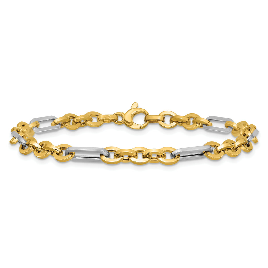 14K w/White Rhodium Polished Cable and Paperclip Link Bracelet