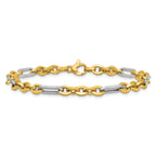 14K w/White Rhodium Polished Cable and Paperclip Link Bracelet