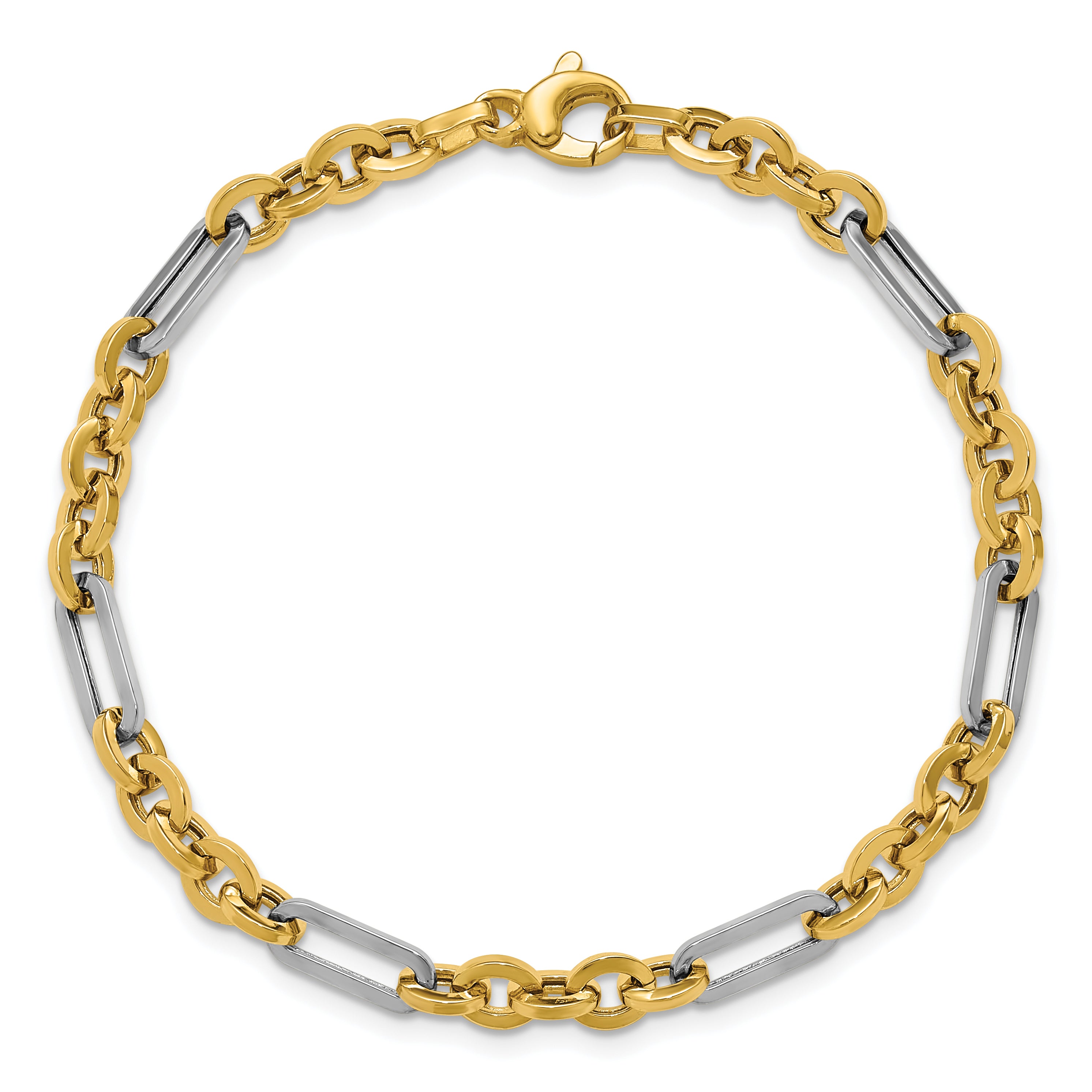 14K w/White Rhodium Polished Cable and Paperclip Link Bracelet